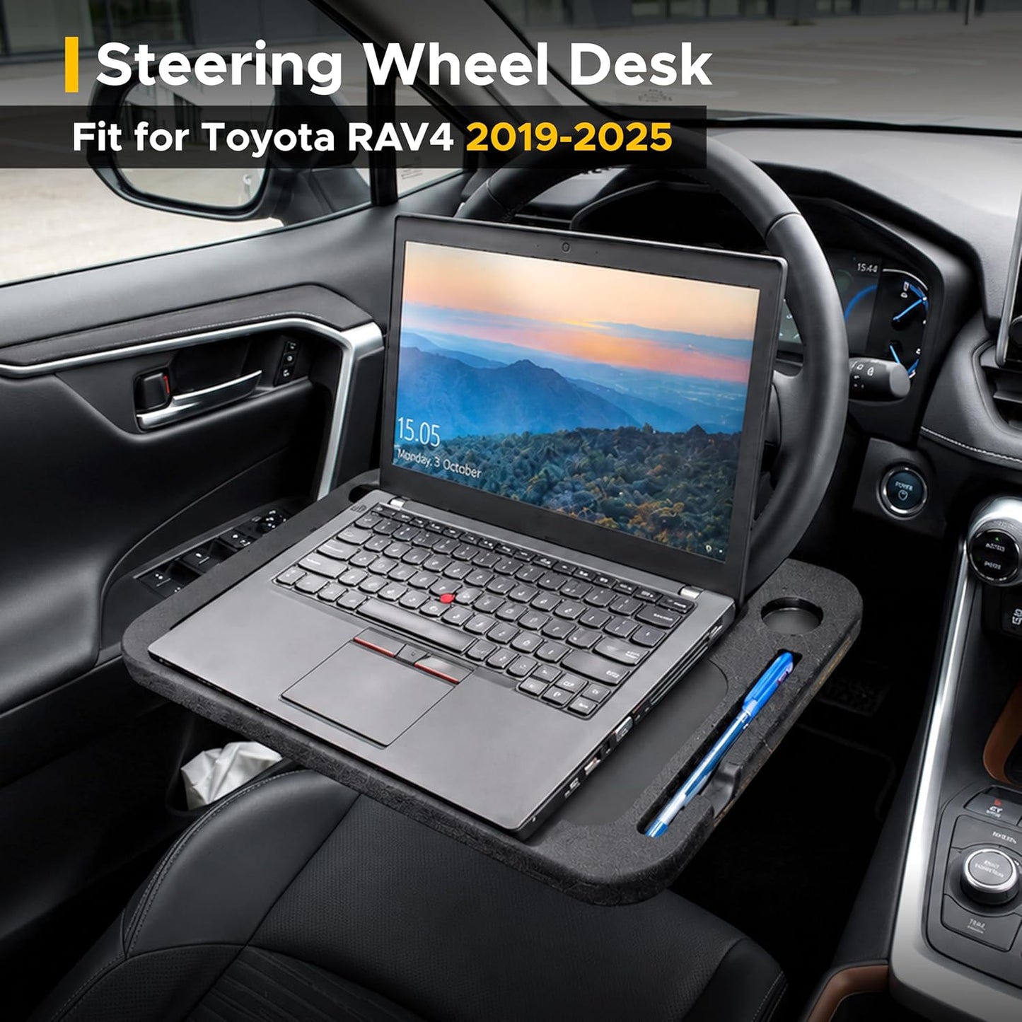 EcoNour 2 in 1 Car Steering Wheel Desk | Tray for Laptop Car Mount with Pen Holder | Desk Console for Car | Food Tray for Eating with Drinks Holder | Multipurpose Travel Car Accessories