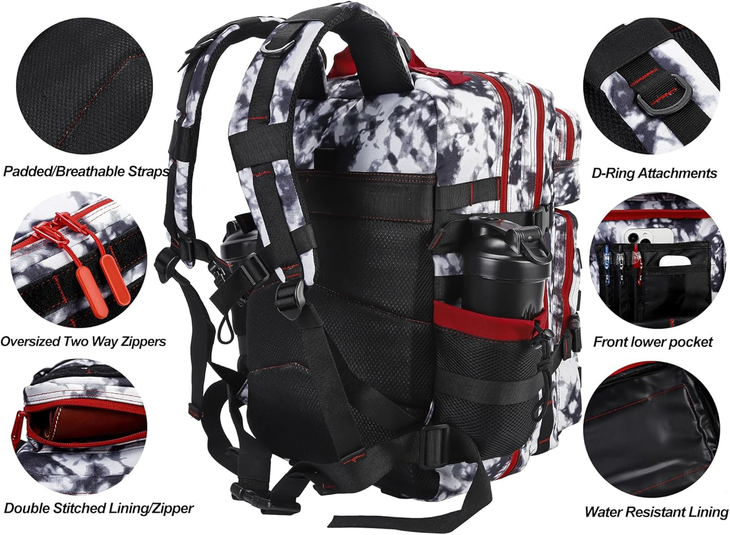 LHI Military Tactical Backpack for Men and Women 45L Army 3 Days Assault Pack Bag Large Rucksack with Molle System - Black - Colors A