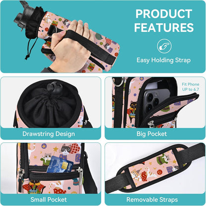AUPET Water Bottle Sling Bag Sleeve Holder Carrier 25/32/40/64 oz,Insulated Crossbody Water Bottle Case Cover with Strap and Pockets for Men/Women Walking Hiking