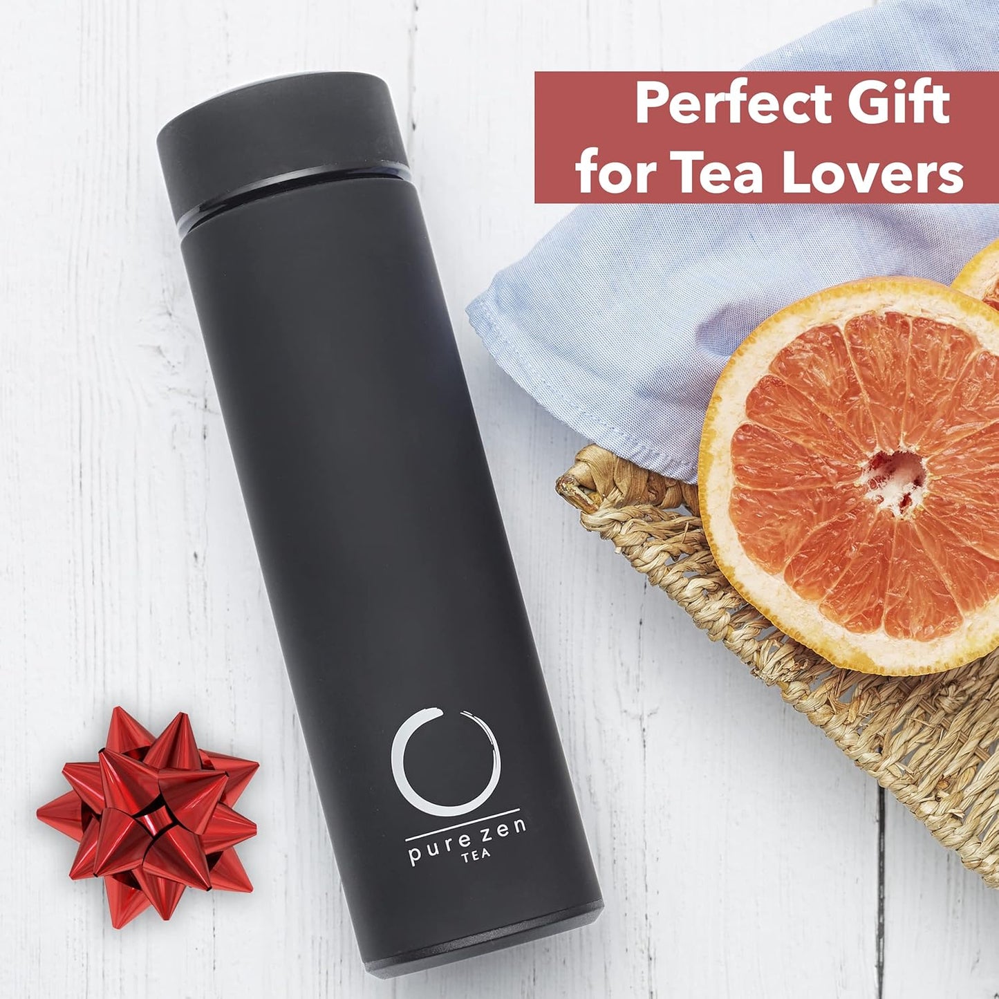 Pure Zen Tea Thermos with Infuser for Hot and Cold Infusions - Stainless Steel - Tea Infuser Bottle - Leakproof Travel Mug with Filter - 15oz - Blue