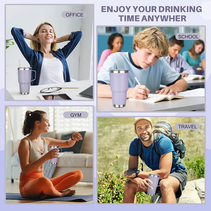40 oz Tumbler with Handle, Insulated Tumbler with Lid and Straw, Reusable Stainless Steel Vacuum Insulated Cup, 100% Leak Proof Thermal Travel Coffee Mug Cup for Cold and Hot (Light Purple)