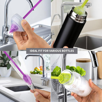 A-Brush Silicone Bottle Cleaner Brush, 2 Piece Set, Flexible, Long Handle - Water Bottle Cleaner, Baby Bottle Nipple Brush for Plastic & Glass, BPA-Free Dish Washing Brush A2S Protection