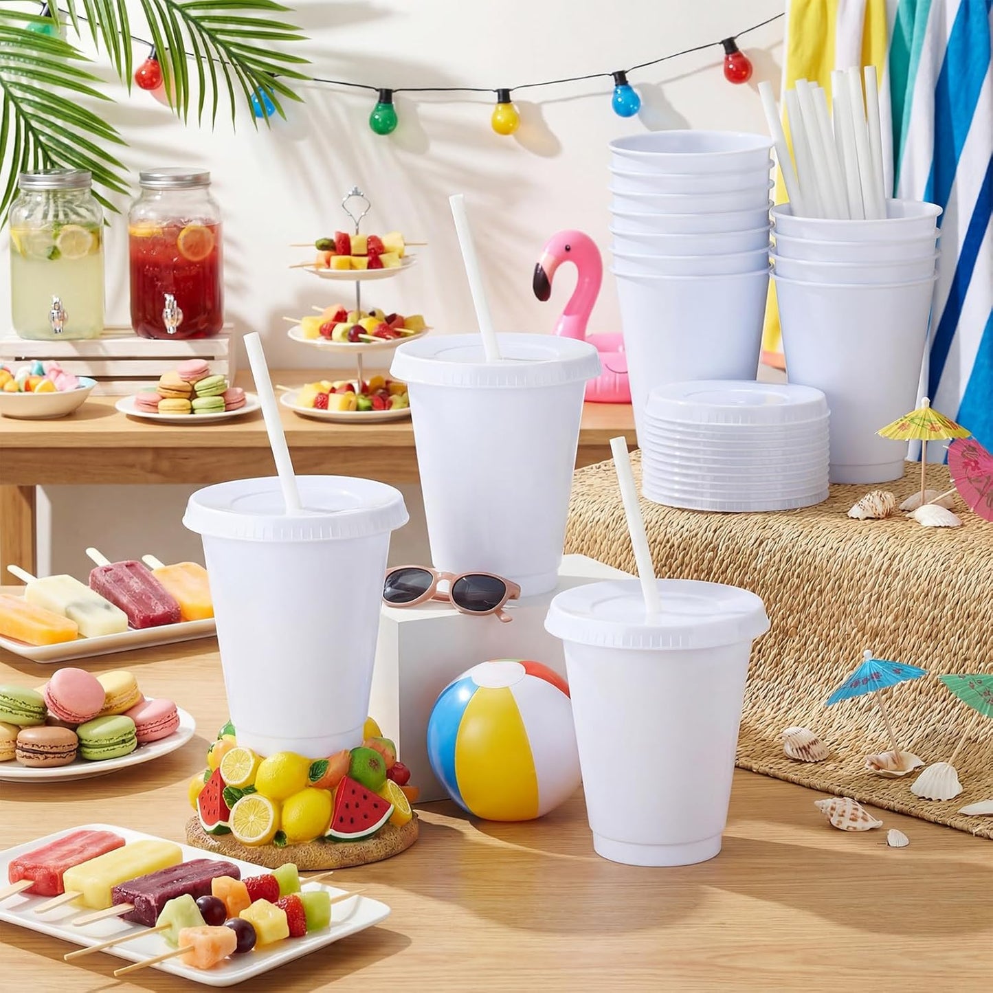 Sieral 30 Pack Cups with Lids and Straws Kids Tumbler with Straw Reusable Water Bottle Iced Coffee Travel Mug Adults Plastic Cups for Parties 16 oz (Candy Colors)