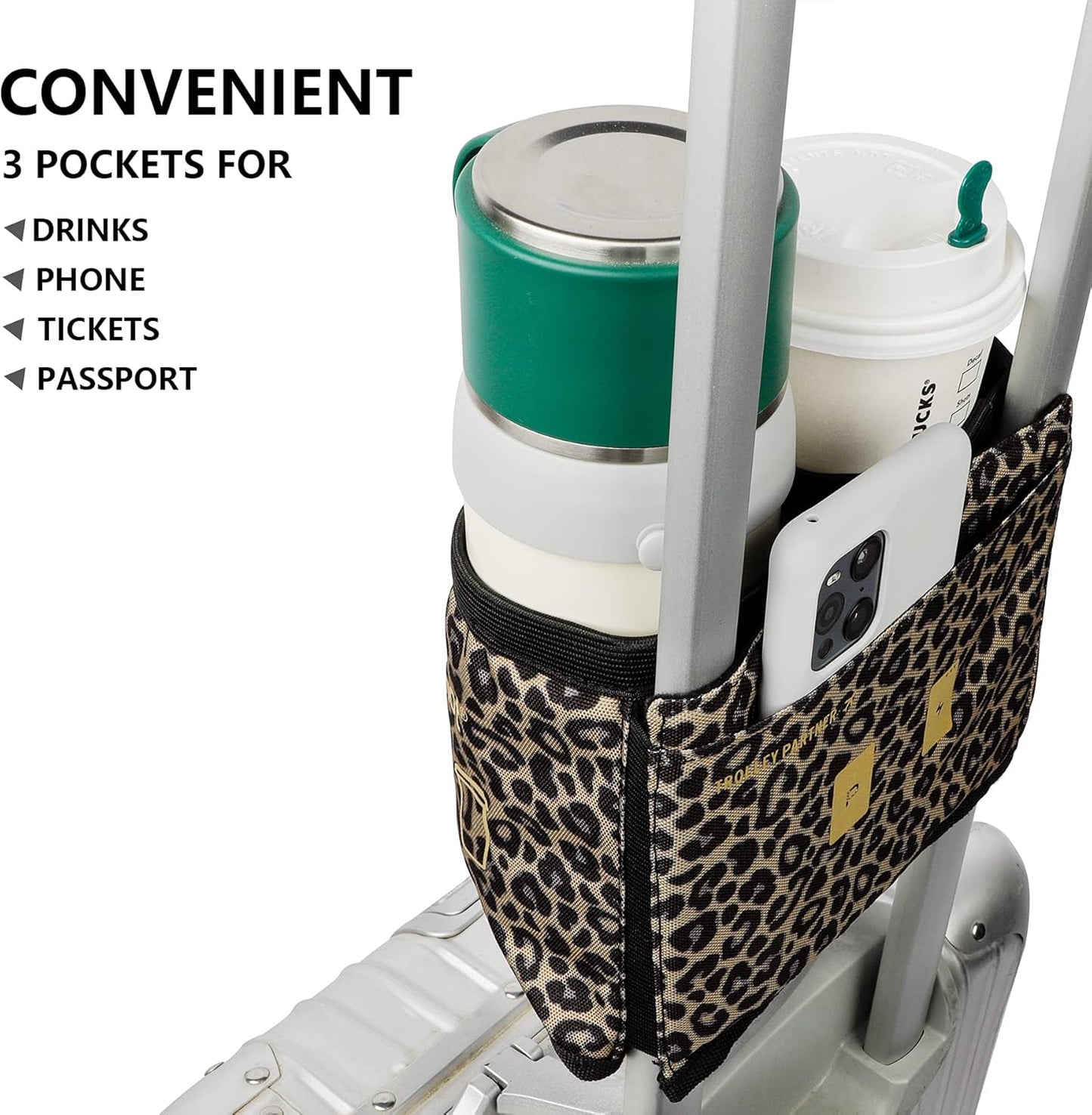 riemot Luggage Travel Cup Holder Free Hand Drink Carrier - Hold Two Coffee Mugs - Fits Roll on Suitcase Handles - Gifts for Flight Attendants Travelers Accessories Carbon Black