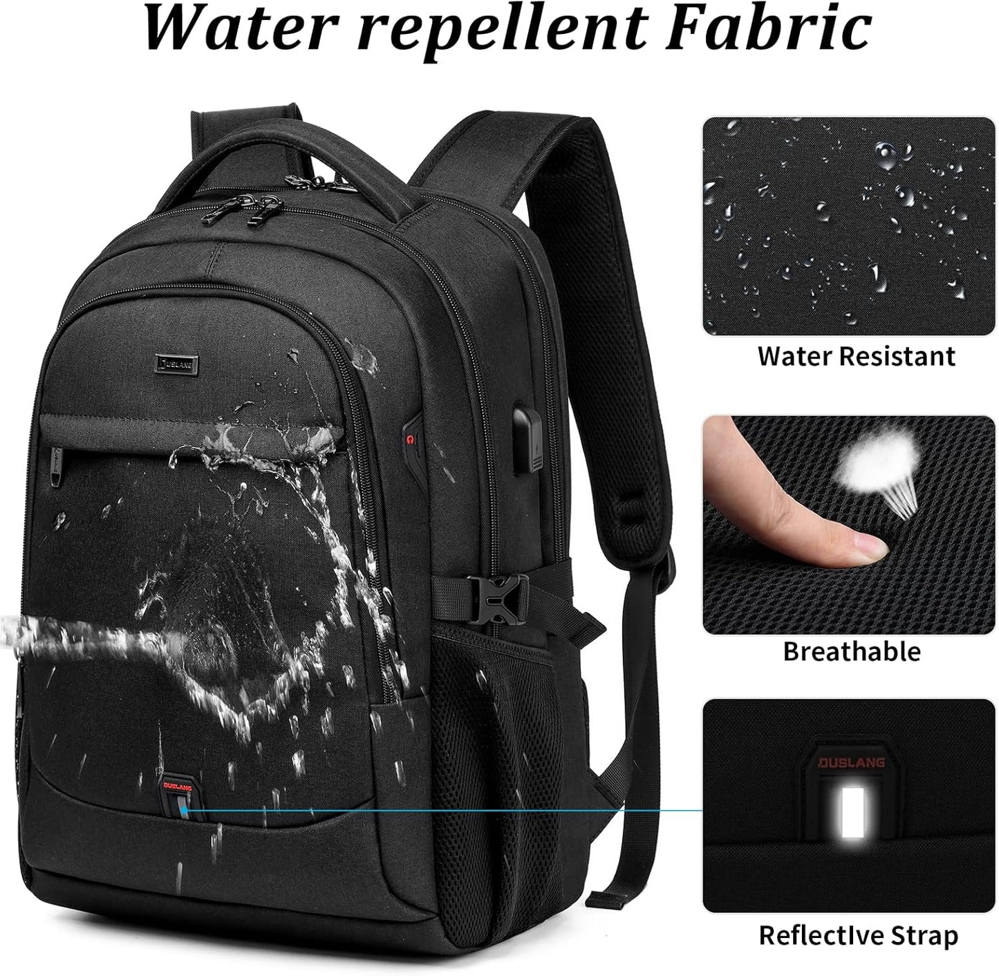 DUSLANG 17 Inch Laptop Backpack for Travel Water Resistant College Backpack for Men/Women Laptop Bag with USB Charging Port,Black - Colors A