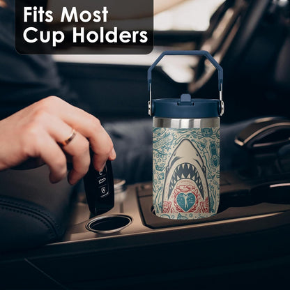 30 oz Peacock Blue Flip Straw Tumbler with Top Handle for Peacock Blue Lover Resuable Vacuum Insulated Flip Top Water bottle for Home Office Car