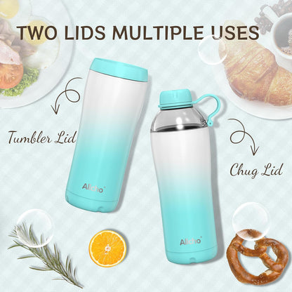 Allcho Insulated Water Bottle for Women, 18oz Stainless Steel Leak Proof Tumbler with 2 Lids, BPA-Free Tritan Chug & Straw Lid, Double Wall Vacuum Flask