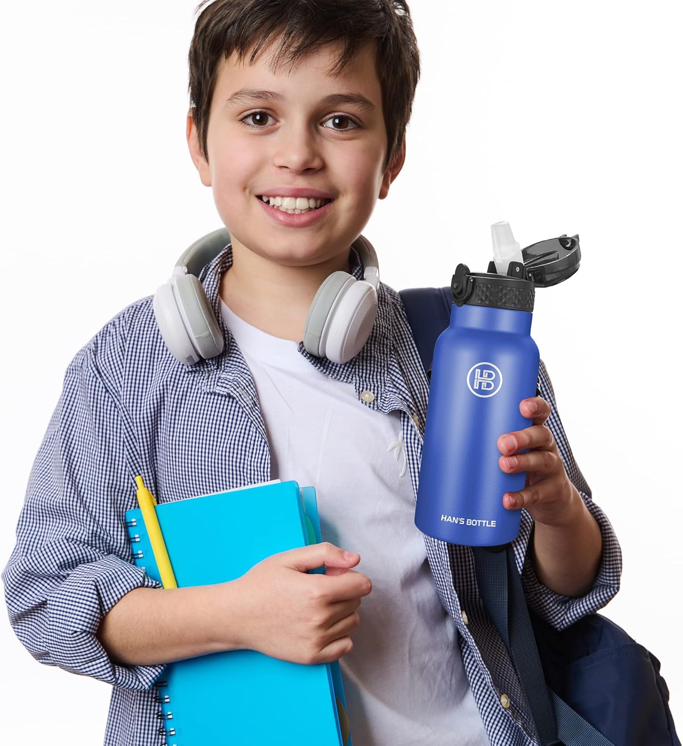 Han's Bottle Sports Water Bottle - 24 Oz, Straw Lid, Leak Proof, Vacuum Insulated Stainless Steel, Double Walled, Thermo Mug,Black