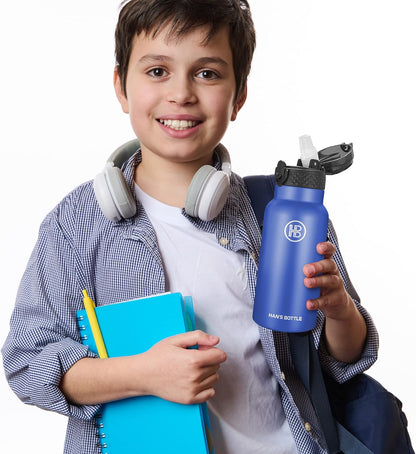 Han's Bottle Sports Water Bottle - 24 Oz, Straw Lid, Leak Proof, Vacuum Insulated Stainless Steel, Double Walled, Thermo Mug,Black