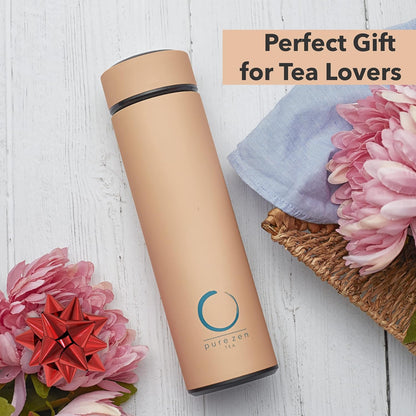 Pure Zen Tea Thermos with Infuser for Hot and Cold Infusions - Stainless Steel - Tea Infuser Bottle - Leakproof Travel Mug with Filter - 15oz - Blue