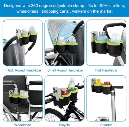 Accmor Stroller Cup Holder with Phone Holder, Bike Cup Holder, Universal Cup Holder for Uppababy Nuna Doona Strollers, 2-in-1 Cup Holder for Walker, Wheelchair, Scooter - Colors A