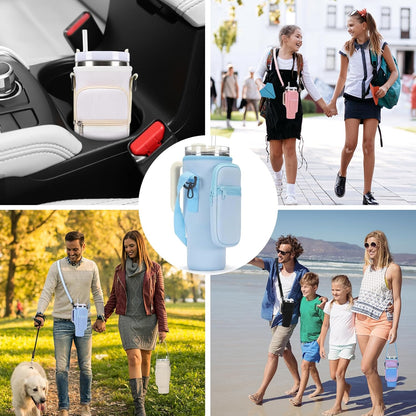 GOEWY Water Bottle Carrier Bag for Stanley 40/30 oz Tumbler with Phone Pocket Neoprene Water Bottle Holder with Shoulder & Handheld Strap Stanley Cup Accessories