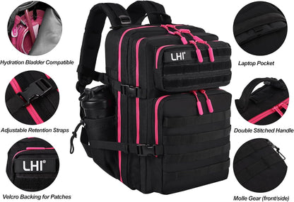 LHI Military Tactical Backpack for Men and Women 45L Army 3 Days Assault Pack Bag Large Rucksack with Molle System - Black - Colors B