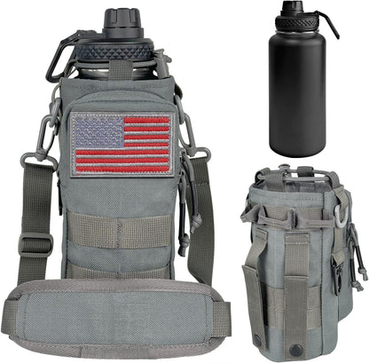 32 oz Insulated Water Bottle with Sleeve - Tactical Stainless Steel Gym Water Bottles for Men, Sports Water Bottle for Hiking Camping Outdoor with Camo Pouch