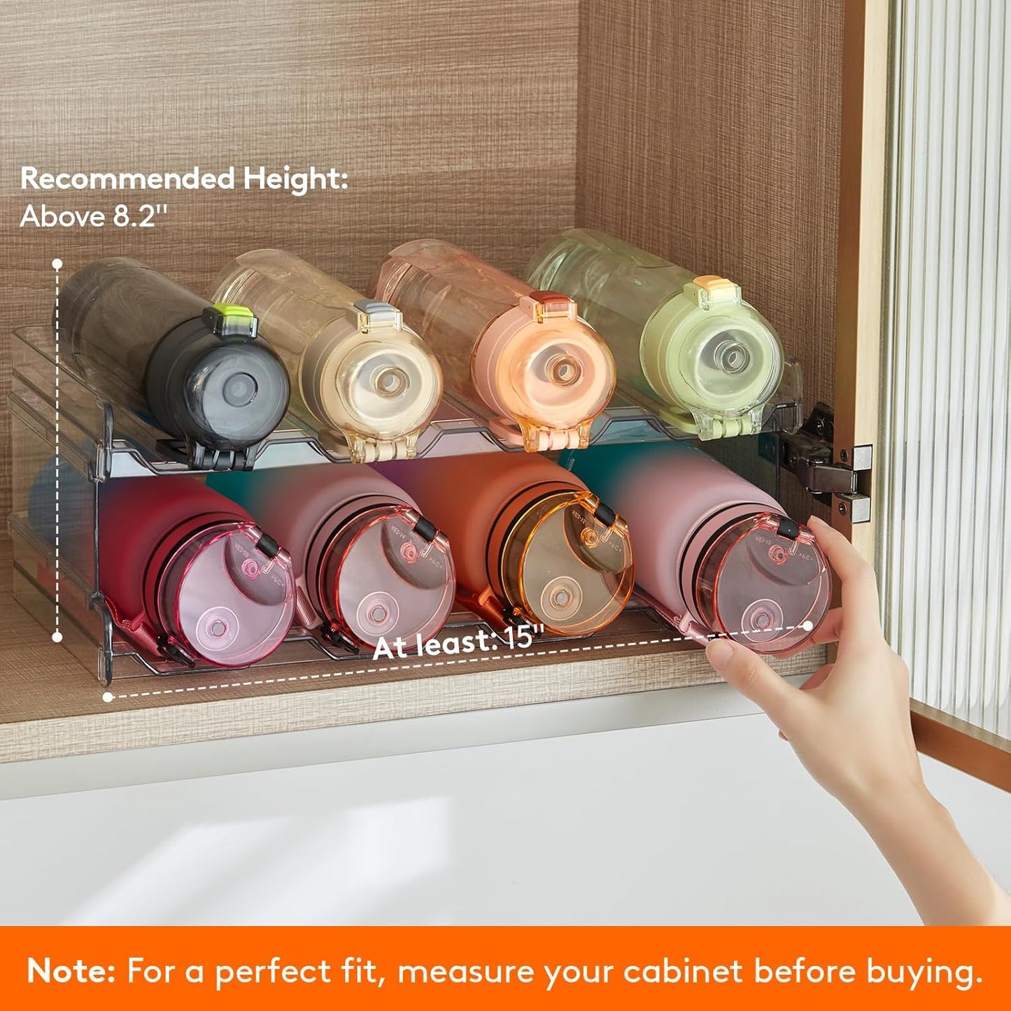 Lifewit 2 Tier Stackable Water Bottle Organizer for Cabinet, Plastic Bottle Holder Fits 6 Bottles/Tumblers up to 3.8" Diameter for Pantry/Countertop/Cupboard, 28 x 19 x 15 cm/11 x 7.5 x 5.7"
