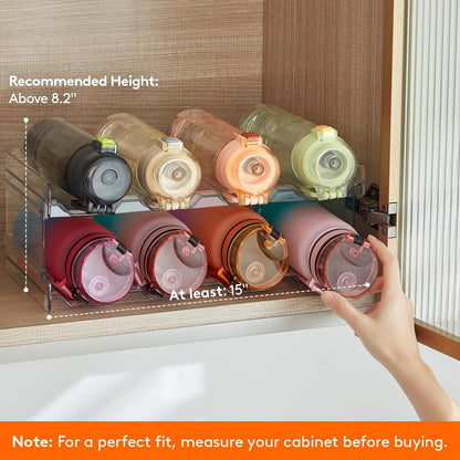 Lifewit 2 Tier Stackable Water Bottle Organizer for Cabinet, Plastic Bottle Holder Fits 6 Bottles/Tumblers up to 3.8" Diameter for Pantry/Countertop/Cupboard, 28 x 19 x 15 cm/11 x 7.5 x 5.7"