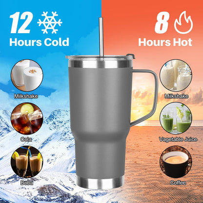 20 oz Tumbler with Handle, Stainless Steel Insulated Tumbler with Lid and Straw, Double Wall Vacuum Coffee Mug Tumbler, Insulated Coffee Thermal Cup for Cold and Hot (Light Purple)