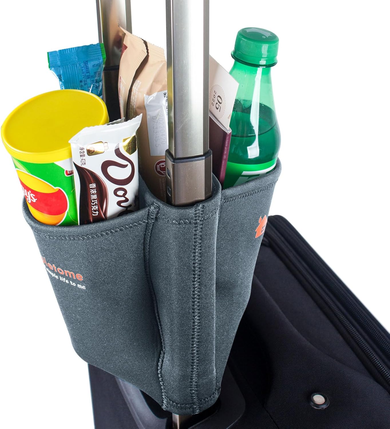 simpletome Luggage Travel Cup Holder Hands-Free Drink Caddy Attachment Drinks Carrier for Drink Beverages Coffee Mugs (Grey)