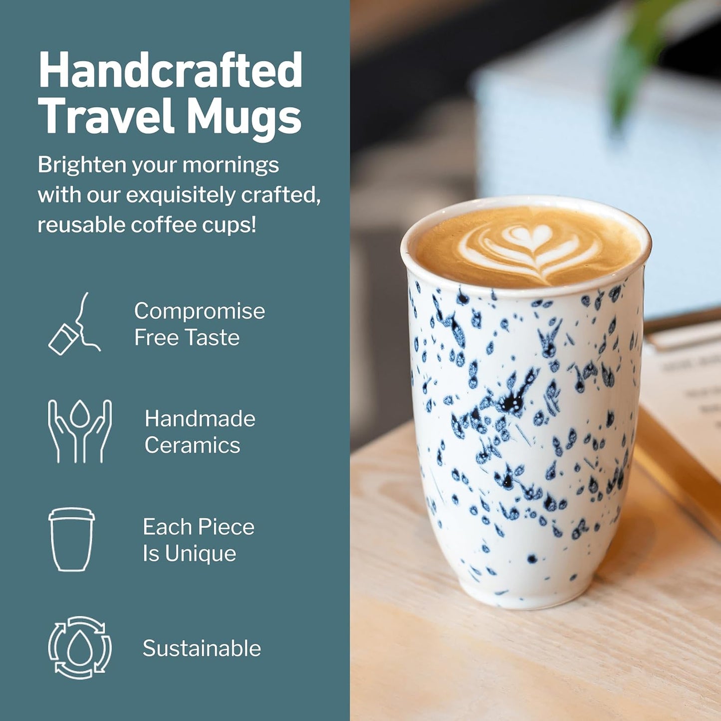 NOVA CERAMICS Coffee Tumbler – Travel Mug - On the Go Coffee Mug – Microwave & Dishwasher Safe Green Coffee Tumbler - Gifts For Women Men Him Her – 16oz – Monsoon