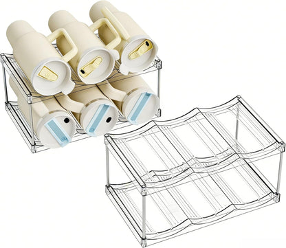 Yieach Larger Compartments Stackable Water Bottle Organizer for 40 oz Stanley Cup Holder,Yeti and Other Tumbler Organizer,3 Tier Wine Rack and Waterbottle Storage Rack for Kitchen Cabinets,Countertop