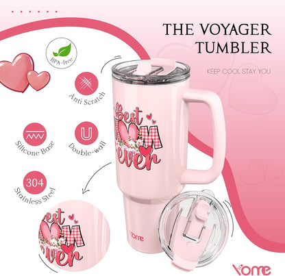 YOME 40oz Nurse Tumbler with Handle and Flip Straw | Stainless Steel Insulated Water Bottle | Keeps Drinks Cold | Dishwasher Safe | Cupholder Friendly | Gift Gym Travel Yoga