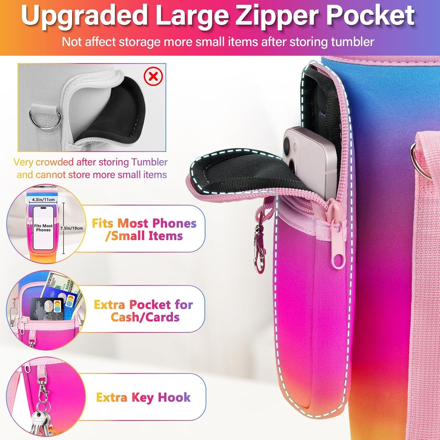 LEFOR·Z Water Bottle Carrier Bag with Phone Pocket Compatible with Stanley/Meoky 40 oz Tumbler with Handle,Water Bottle Holder Pouch with Adjustable Strap Compatible with Stanley Cup Accessories