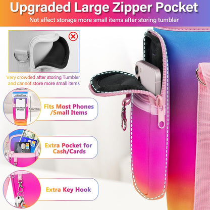LEFOR·Z Water Bottle Carrier Bag with Phone Pocket Compatible with Stanley/Meoky 40 oz Tumbler with Handle,Water Bottle Holder Pouch with Adjustable Strap Compatible with Stanley Cup Accessories