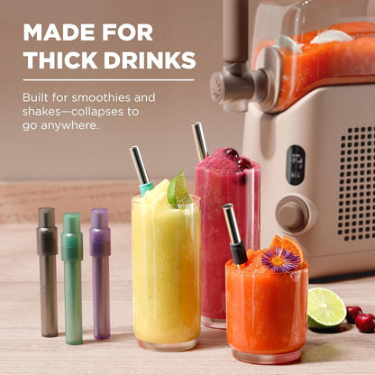 ZOKU Reusable Metal Straw with Case for Travel, Teal - Collapsible Stainless Steel Drinking Straw with Silicone Tip and Cleaner Brush, Ideal for Key Chains, Pockets, Purses