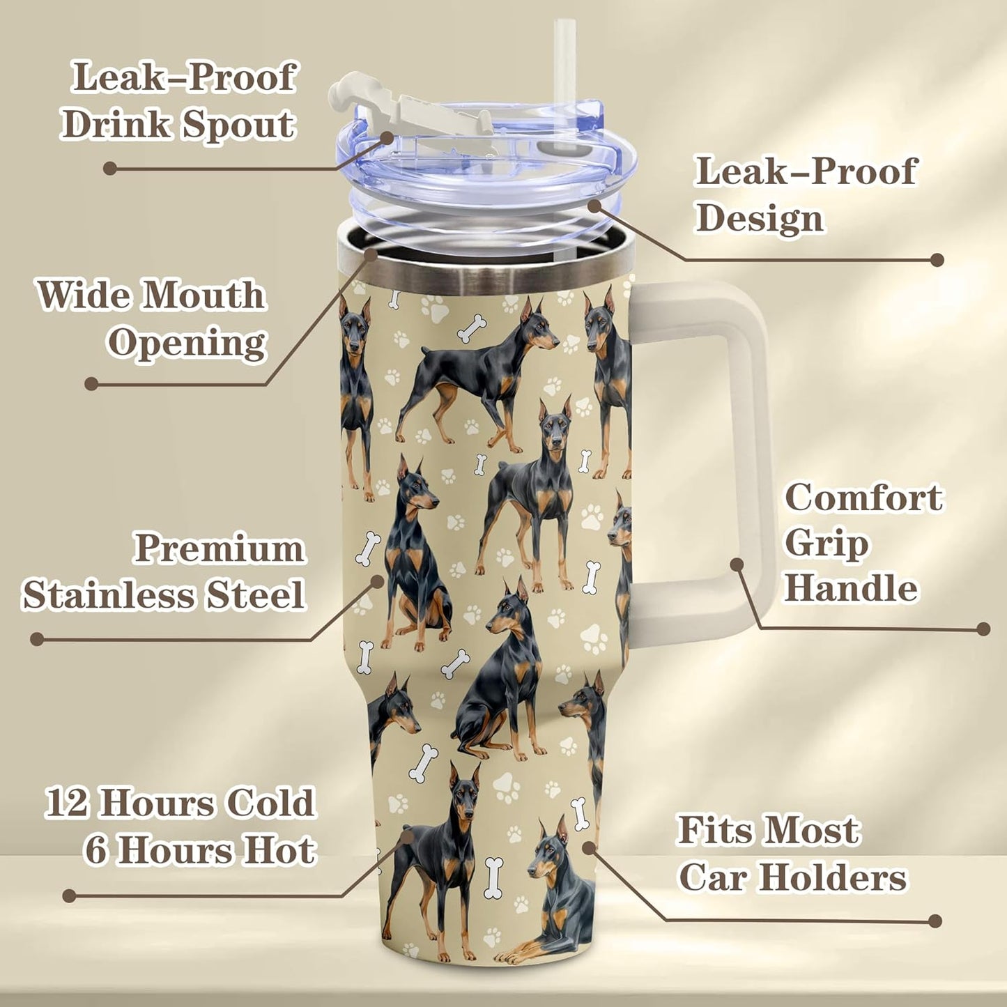 Beagle Gifts for Women Men, 40oz Stainless Steel Insulated Tumbler Travel Cup Mug, Funny and Unique Beagle Gifts for Dog Lover - Colors B
