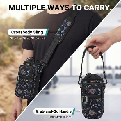 AUPET Water Bottle Sling Bag Sleeve Holder Carrier 25/32/40/64 oz,Insulated Crossbody Water Bottle Case Cover with Strap and Pockets for Men/Women Walking Hiking