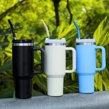 40 oz Stainless Metal Straws for 40 oz Stanley Tumbler, 6Pcs Reusable Straight Long Steel Straws with 12 Silicone Tips and 2 Straw Cleaning Brushes (6Color1, 40oz)