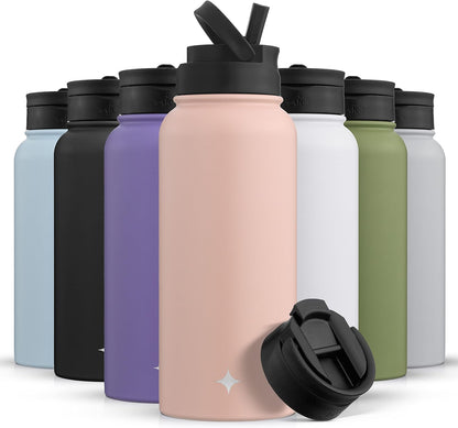 JoyJolt Triple Insulated Water Bottle with Straw Lid AND Flip Lid! 22oz Water Bottle, 12 Hour Hot/Cold Vacuum Insulated Stainless Steel Water Bottle. BPA-Free Leakproof Water Bottles - Thermos Bottle