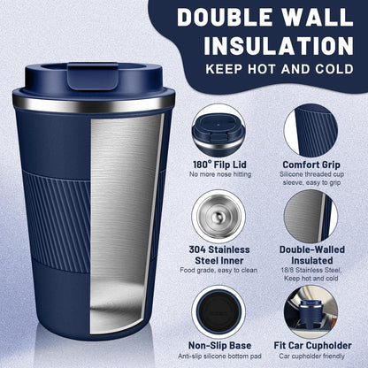 DUBUXW Insulated Coffee Tumblers with Flip Lid 12oz / 17oz, Stainless Steel Travel Coffee Mug Leak Proof, Vacuum Insulated Coffee Mug Reusable Cup, Keeps Cold and Hot for Coffee Tea