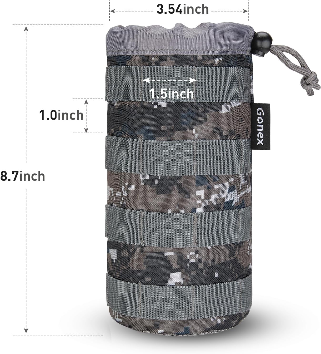 Gonex Tactical MOLLE Water Bottle Pouch, Drawstring Open Top & Mesh Bottom Travel Water Bottle Bag Hydration Carrier