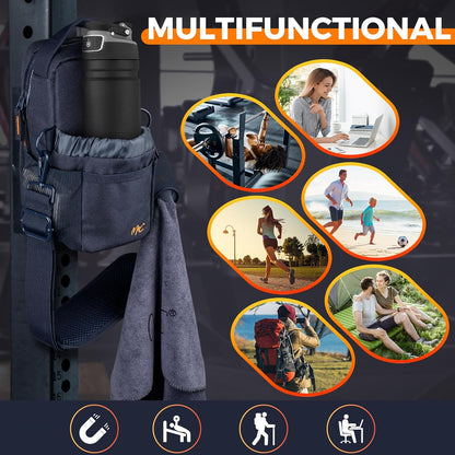 M2C® Premium Magnetic Gym Bag, Attaches to Gym Equipment, Holds 12 lbs, Gym Pouch with Water Bottle Pocket, Phone Storage, Key Clip, Adjustable Sling Strap, Ideal for Sports, Work and Travel