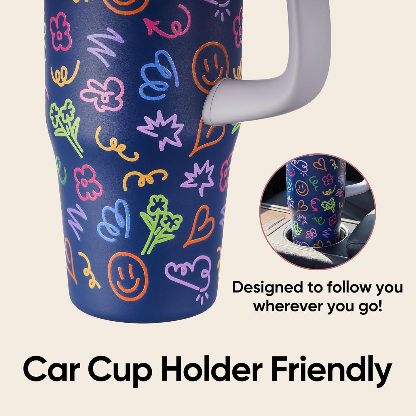 Fijinhom 32 oz Tumbler with Handle, 304 Stainless Steel Insulated Water Bottle Keeps Cold 24 Hours, Water tumbler with flip straw, Insulated Coffee Mug, Travel Cup for Sports & Gifts, Honey Peach