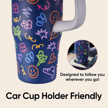 Fijinhom 32 oz Tumbler with Handle, 304 Stainless Steel Insulated Water Bottle Keeps Cold 24 Hours, Water tumbler with flip straw, Insulated Coffee Mug, Travel Cup for Sports & Gifts, Honey Peach