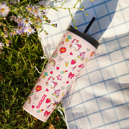 BJPKPK 22oz Insulated Tumbler With lid And Straw Stainless Steel Tumblers Travel Coffee Mug Reusable Thermal Cup,Sky