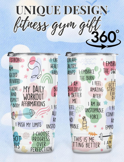 Onebttl Workout Fitness Gym Gifts for Women, 20oz Stainless Steel Tumbler with Lid Straw, Exercise Gift for Her, Friends for Birthday, Christmas - My Daily Affirmations