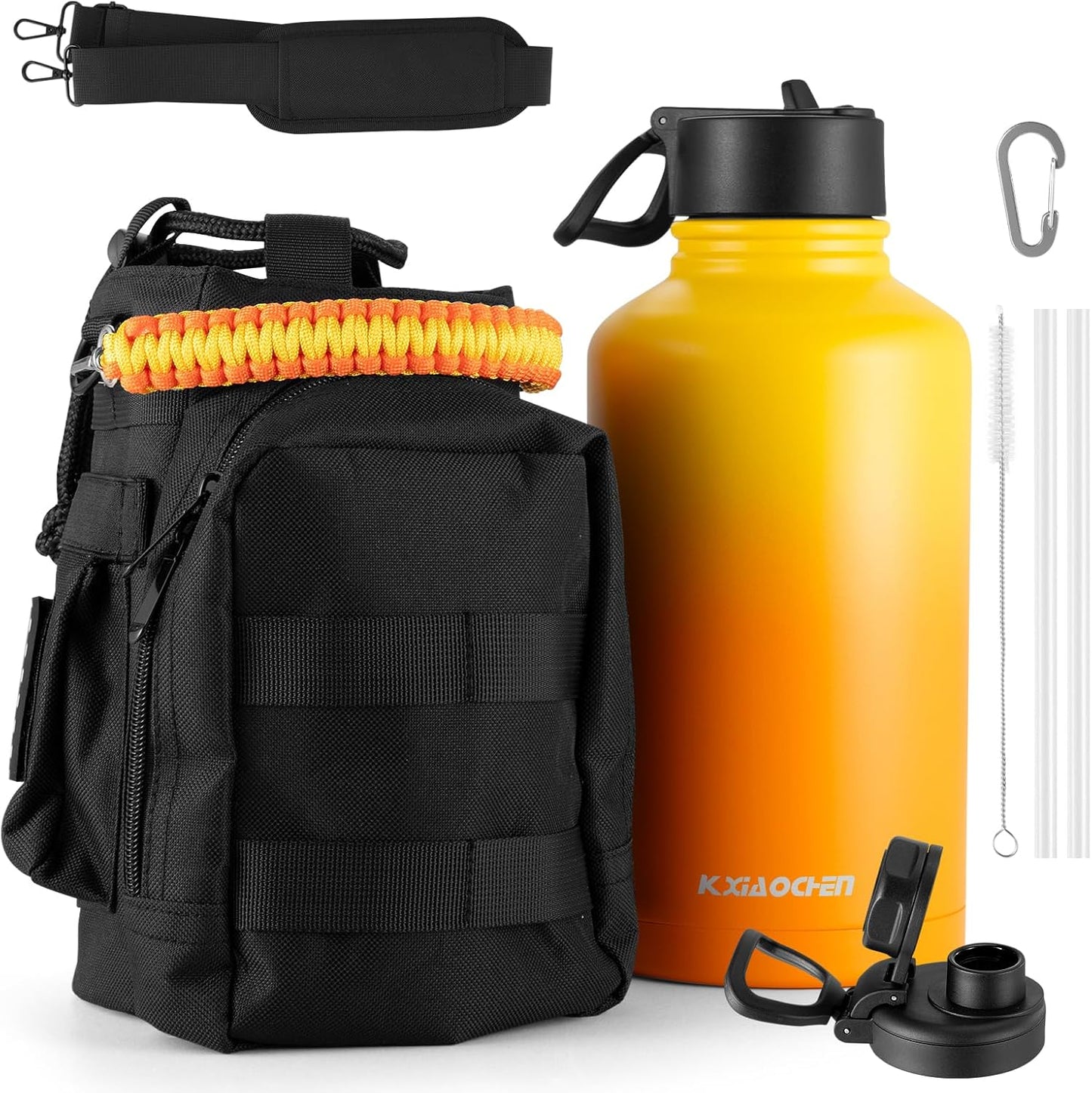 KXIAOCHEN Insulated Water Bottle With Strap, Cold For 48 Hrs Leak Proof, Triple Wall Stainless Steel Sports Water Bottle With Straw And Spout Lid For Gym Hiking Travel