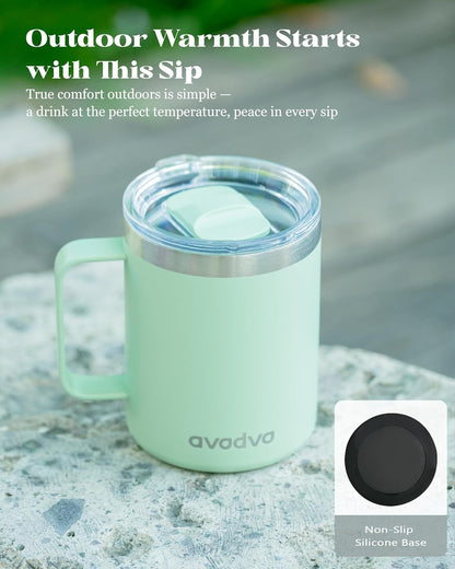 12oz Insulated Coffee Mug with Lid – Includes Two Lids, Stainless Steel Coffee Travel Mug with Handle, Double Wall Vacuum Insulated Camping Mug for Home, Office & Outdoor, Navy Blue