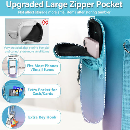 LEFOR·Z Water Bottle Carrier Bag with Phone Pocket Compatible with Stanley/Meoky 40 oz Tumbler with Handle,Water Bottle Holder Pouch with Adjustable Strap Compatible with Stanley Cup Accessories