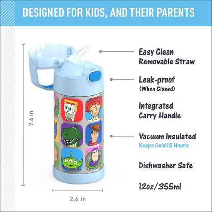 THERMOS FUNTAINER Water Bottle with Straw - 12 Ounce - Kids Stainless Steel Vacuum Insulated Water Bottle with Lid, Bluey - Colors A