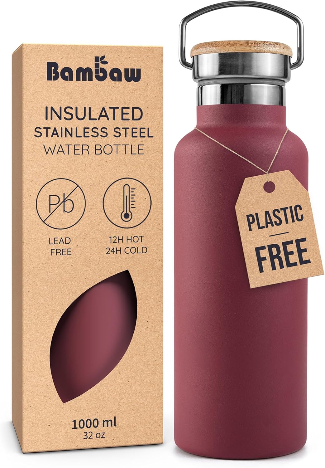 Bambaw 24 oz Stainless Steel Water Bottle, Insulated Metal Water Bottle Wide Mouth, Great for Hiking & Travel, With Handle Easy to Carry, Rust-Resistant & Durable (Aegean Blue)