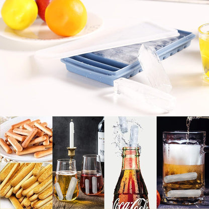 LessMo 3 PCS Ice Cube Tray, Long Ice Stick Tray Silicone with Lid, Rectangular Narrow Stick, Reusable, Flexible, Easy Release, for Small Mouth Sport Bottles, Juice Bottles, Cocktail Parties