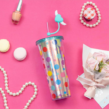 bzyoo SIP 24oz (710ml) Double Wall Plastic Tumbler with Lid and Straw Cold Drink Travel Mug Reusable Party Cup Perfect for Office Ice Coffee or Tea and Gift Color: Pink & Purple