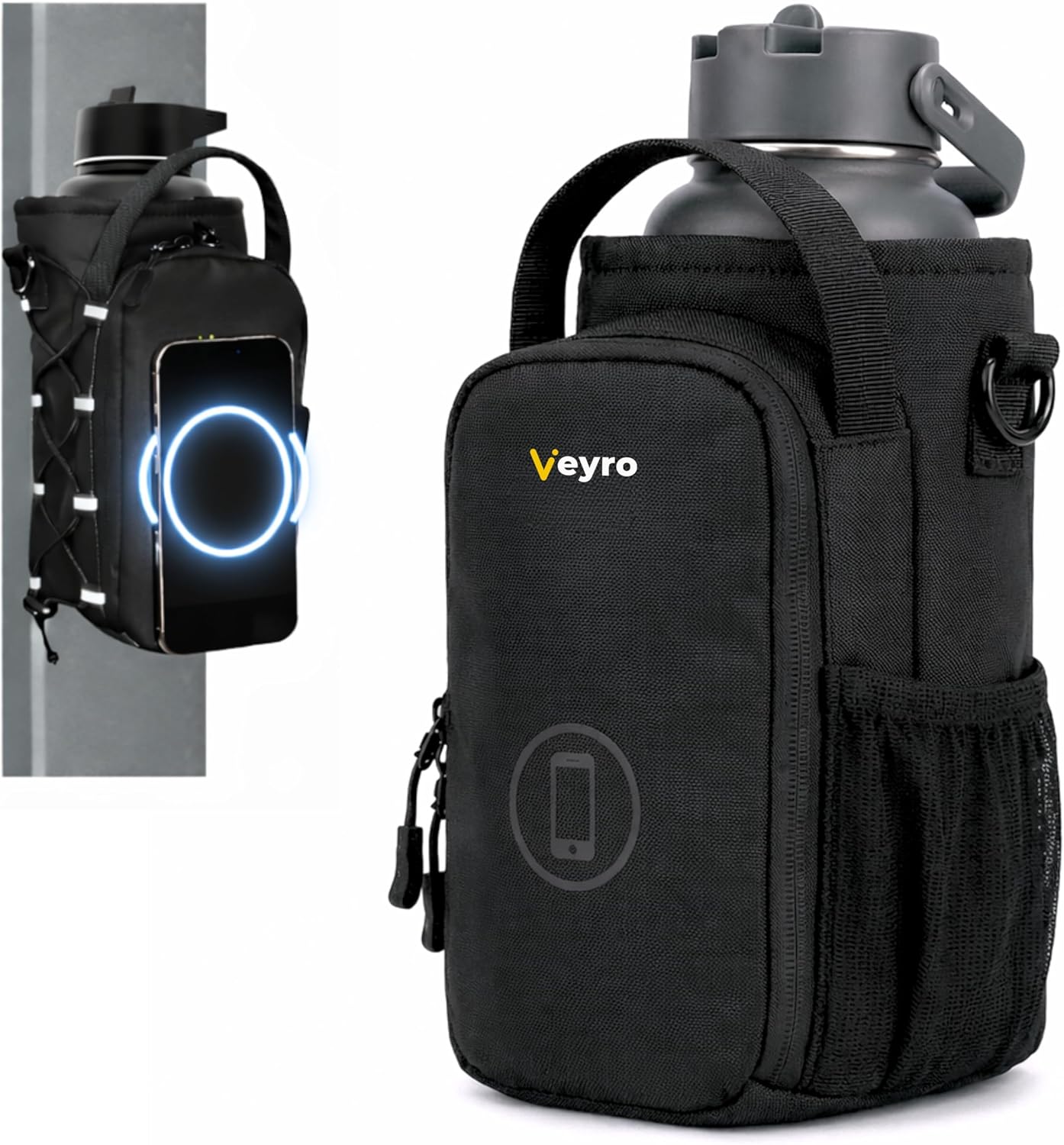 Veyro Magnetic Gym Bag with strong Magnetic Phone Holder - Gym water bottle bag holder for men and women - Compact Gym Crossbody Pouch - Compact Crossbody Pouch (Black)