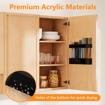 Acrylic Straw Holder for Cabinet Door, Reusable Tumbler Straw Organizer Storage inside Cabinet, Kitchen Accessories for Utensil, Ultra Sticky Adhesive Mounted, Black