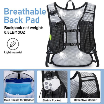 Lightweight Hydration Backpack, Running Backpack with 2L Water Bladder, Hydro Water Daypack for Cycling Hiking Rave for Men Women