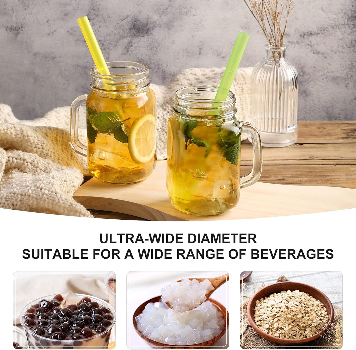 [Angled Tips] 8 Pcs Reusable Jumbo Wide Boba Straws & Smoothie Straws, Multi Colors Reusable Straw, BPA FREE Food-Grade Tritan Plastic Straw for Bubble Tea(Tapioca Boba Pearls) Milkshakes w/ 2 Brushes